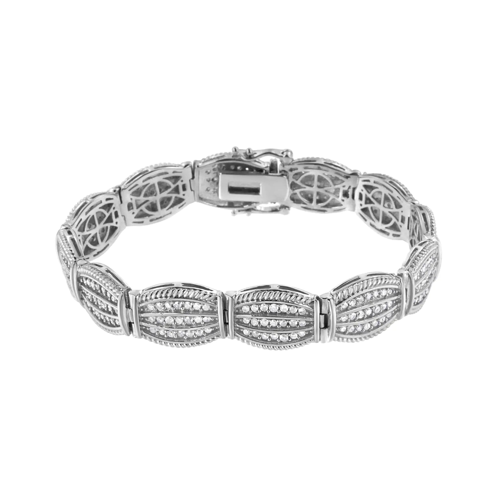 .925 Sterling Silver 3 cttw Diamond Art-Deco Style Link Bracelet (I-J, I2-I3) - Size 7.25" WEM Support (www.WEM.support)