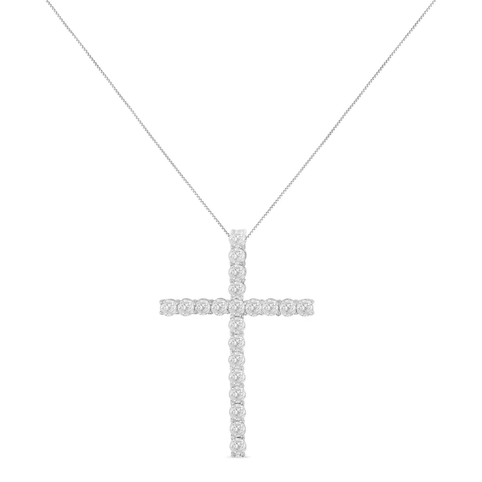 10Kt White Gold 1 cttw Diamond Cross Pendant Necklace (H-I, I1-I2) WEM Support (www.WEM.support)