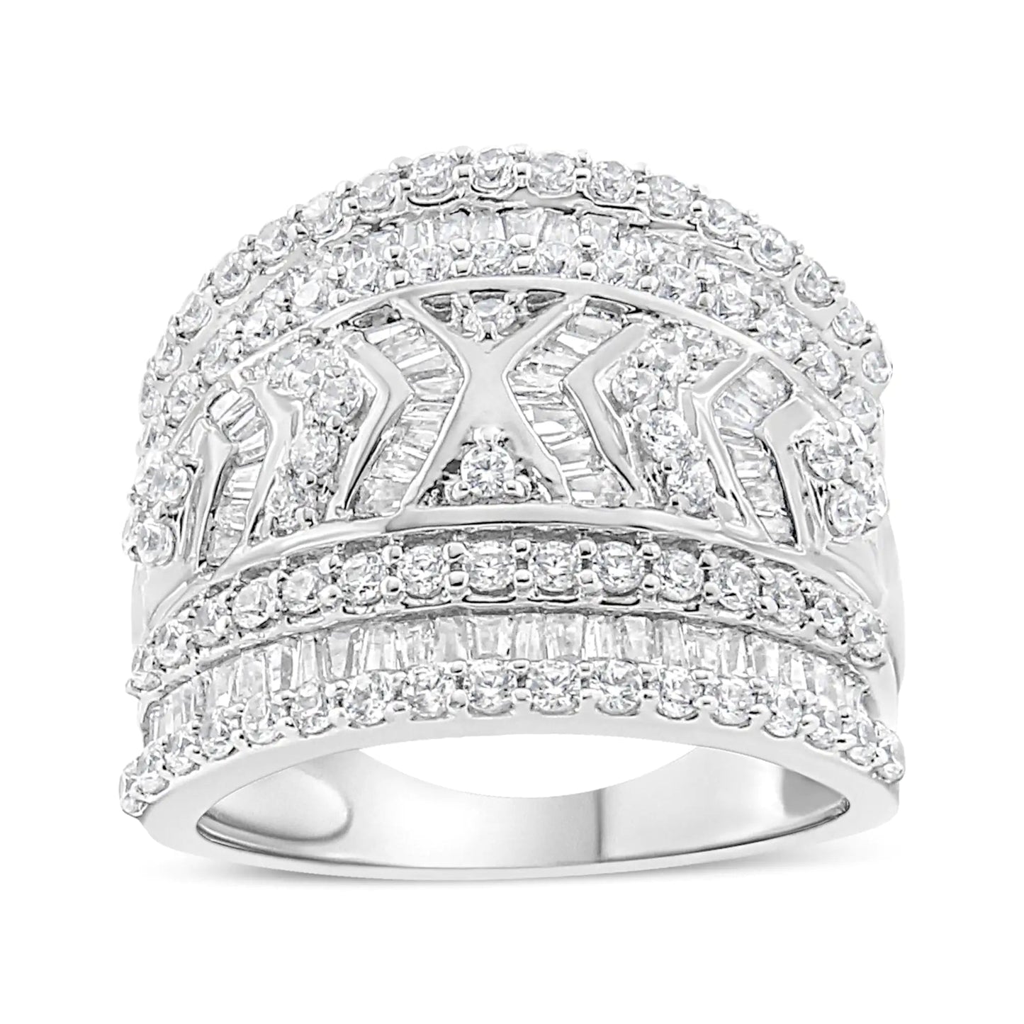 .925 Sterling Silver 2.0 Cttw Diamond Edge Multi-Row Ring Band ( J-K Color, I3 Clarity) WEM Support (www.WEM.support)