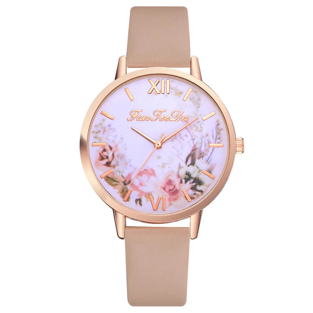 Tan Strap Floral Bee Watch WEM Support (www.WEM.support)