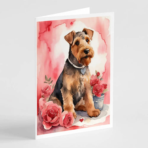 Airedale Terrier Valentine Roses Greeting Cards Pack of 8 WEM Support (www.WEM.support)