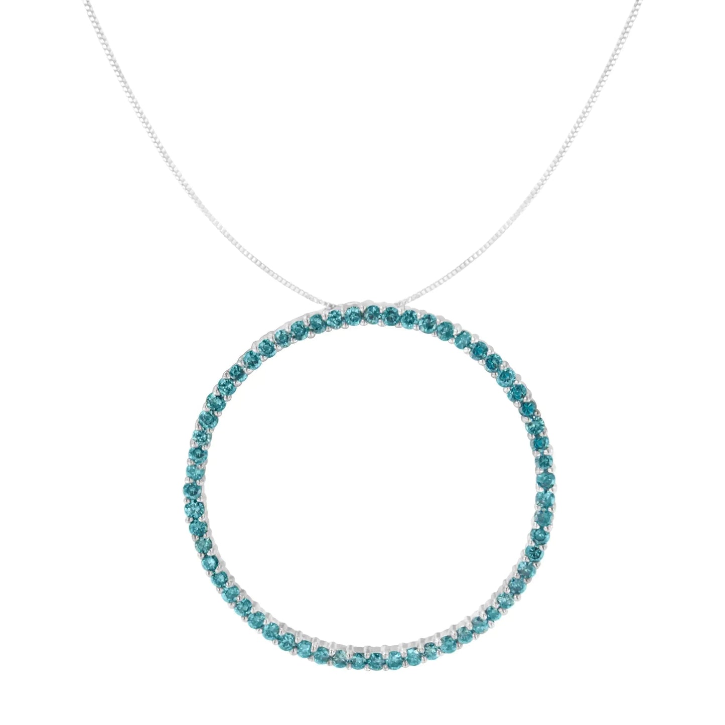 14K White Gold 2 cttw Treated Blue Round Cut Diamond Pendant Necklace (I2-I3) WEM Support (www.WEM.support)