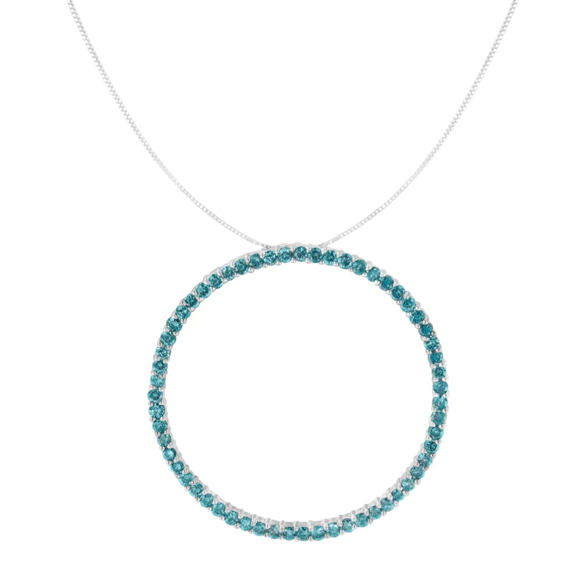 14K White Gold 2 cttw Treated Blue Round Cut Diamond Pendant Necklace (I2-I3) WEM Support (www.WEM.support)