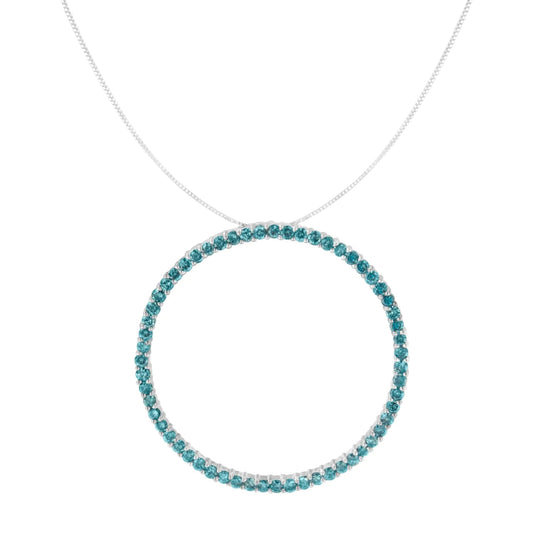 14K White Gold 2 cttw Treated Blue Round Cut Diamond Pendant Necklace (I2-I3) WEM Support (www.WEM.support)