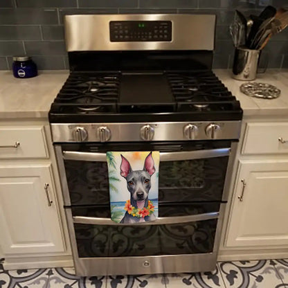 American Hairless Terrier Luau Kitchen Towel WEM Support (www.WEM.support)