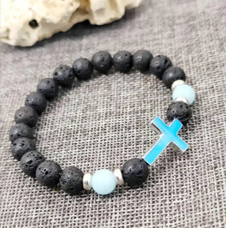 Luminous Volcanic Rock Cross Bracelet HejK.com Marketplace LLC
