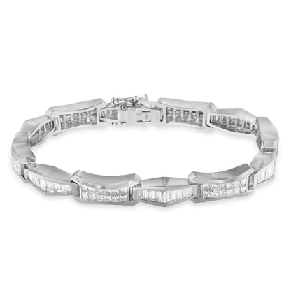 14K White Gold Baguette and Princess Cut Diamond Bracelet (8.09 cttw, H-I Color, SI1-SI2 Clarity) WEM Support (www.WEM.support)