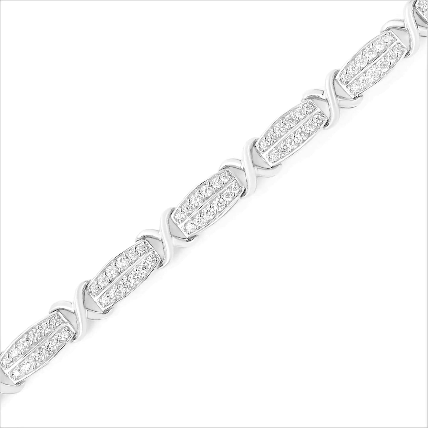 .925 Sterling Silver 2.0 cttw Diamond 2 Row X-Link Bracelet (I-J Color, I3 Clarity) -7" WEM Support (www.WEM.support)