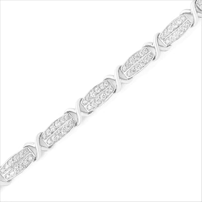 .925 Sterling Silver 2.0 cttw Diamond 2 Row X-Link Bracelet (I-J Color, I3 Clarity) -7" WEM Support (www.WEM.support)