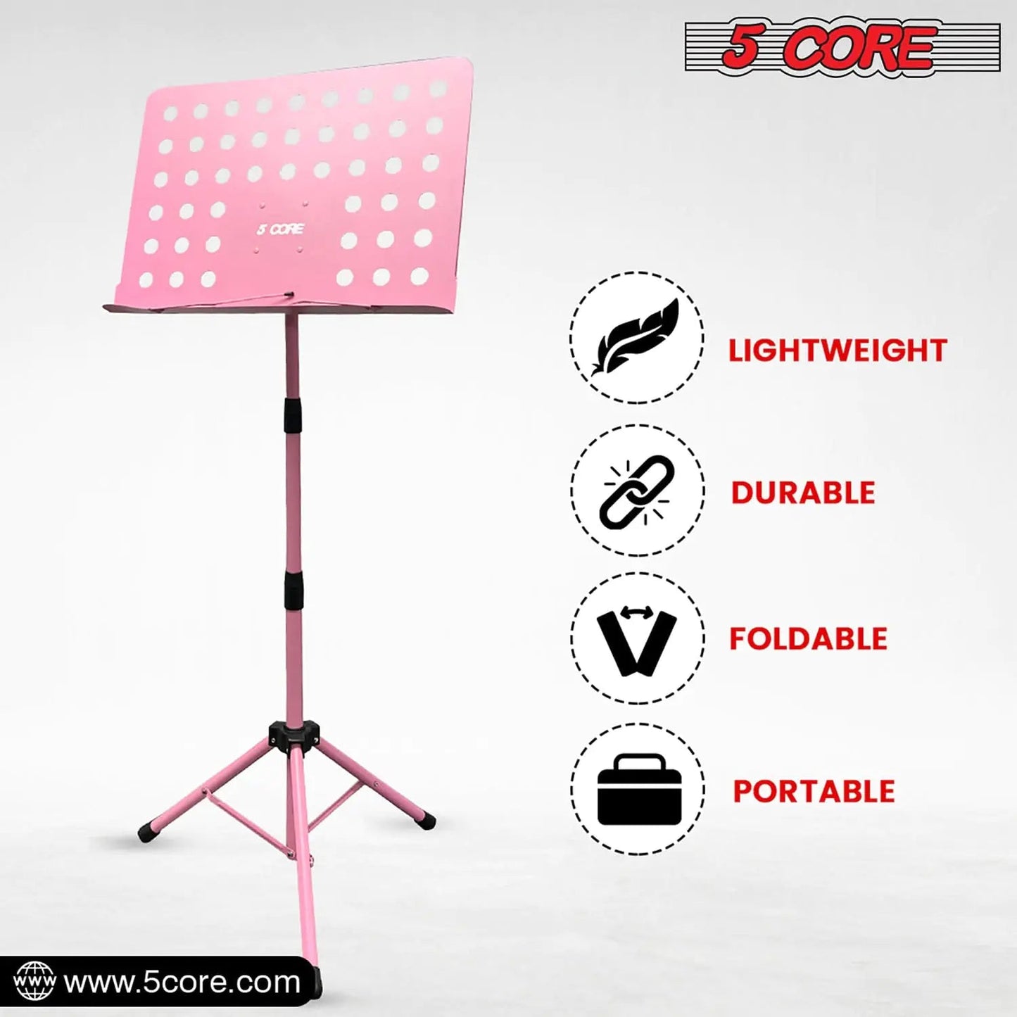 Suporte para Música 5Core para Partituras, Tripé Portátil Ajustável e Dobrável, Suporte para Notas, ROSA WEM Support (www.WEM.support)