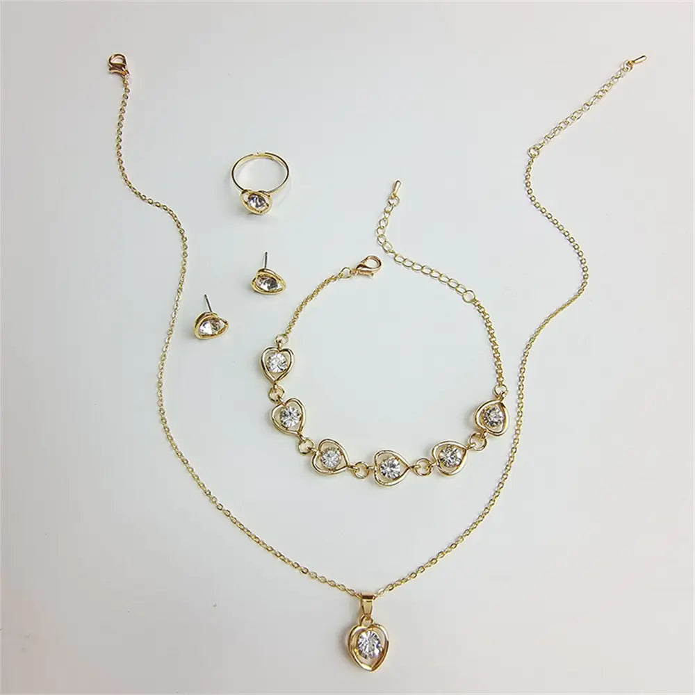 Luxury Cutout Heart Colored Zircon Stud Earring Bracelet Necklace WEM Support (www.WEM.support)