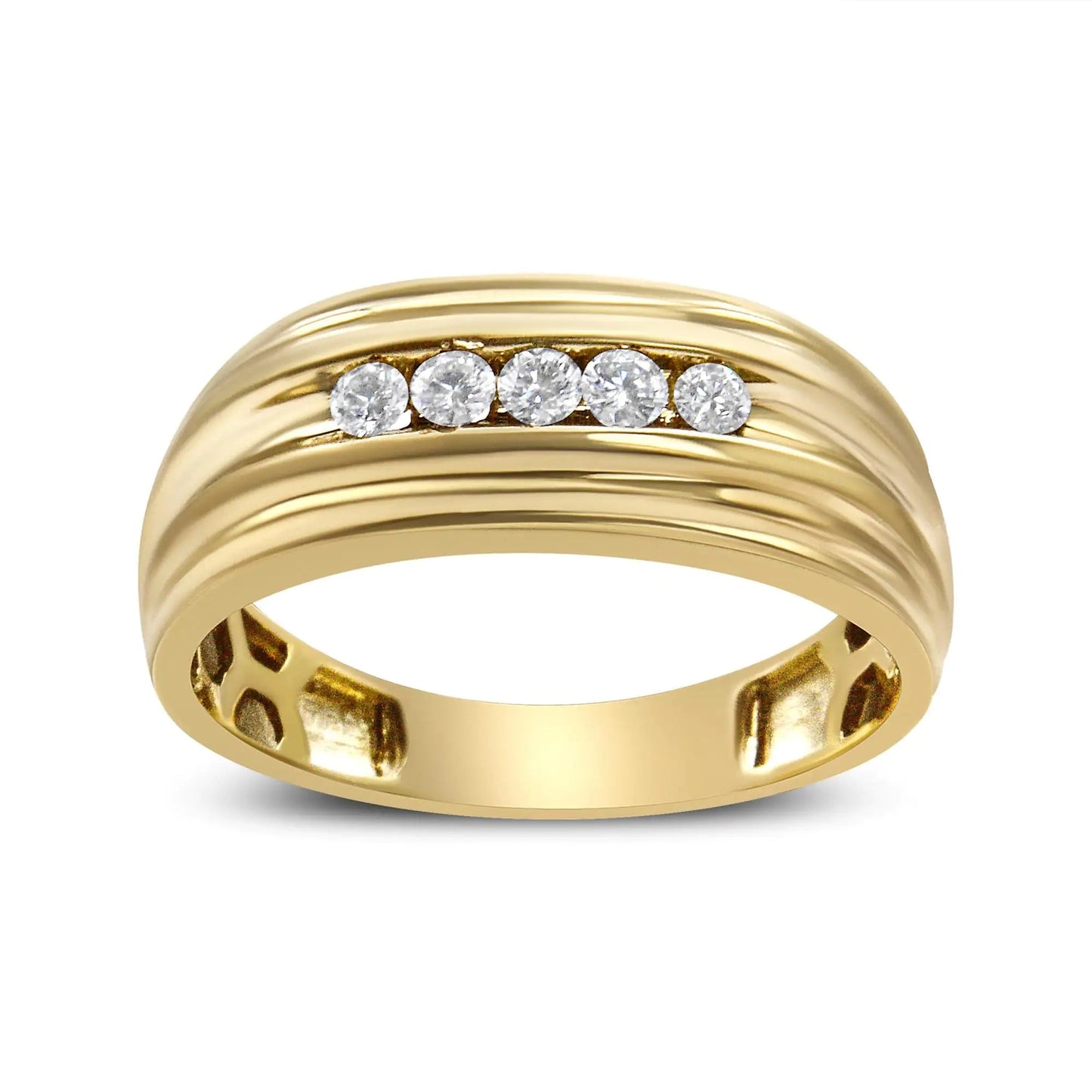 10K Yellow Gold 1/4 Cttw Round-Cut Diamond 5-Stone Men's Band Ring (H-I Color, I1-I2 Clarity) WEM Support (www.WEM.support)