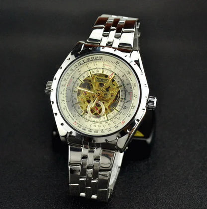 Men's Hollow Automatic Mechanical Watch with Steel Band