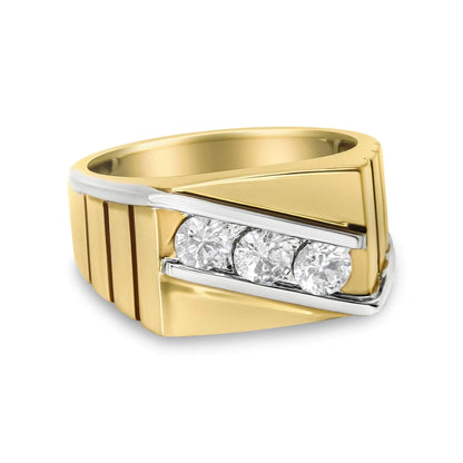 Gents 14K Yellow and White Gold 1.00 Cttw Channel Set Round-Cut Diamond 3 Stone Band Ring (G-H Color, SI1-SI2 Clarity) WEM Support (www.WEM.support)