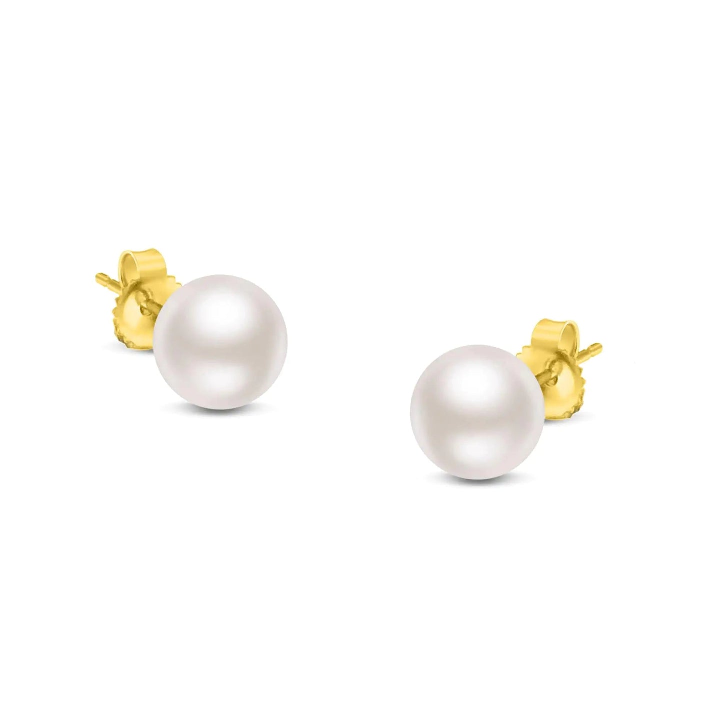 14K Gold Round White Saltwater Akoya Cultured Pearl Stud Earrings AAA+ Quality - Choice of MM Size WEM Support (www.WEM.support)