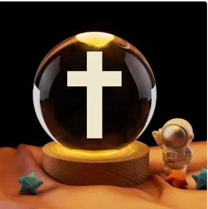 Luminous Crystal Ball Night Light Solid Wood Base Home Decoration HejK.com