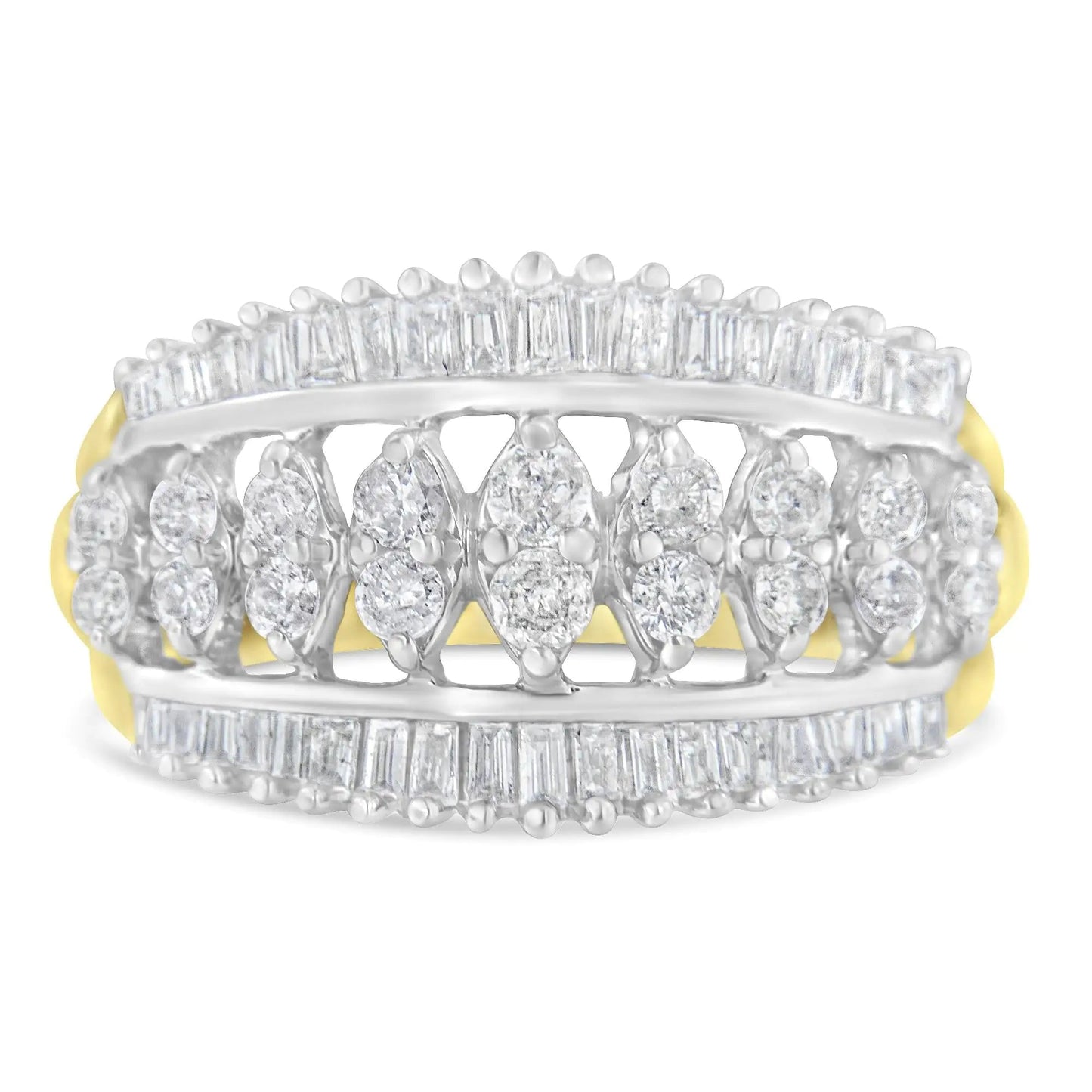 10KT Two-Tone Gold Diamond Cluster Band (1 cttw, I-J Color, I1-I2 Clarity) WEM Support (www.WEM.support)