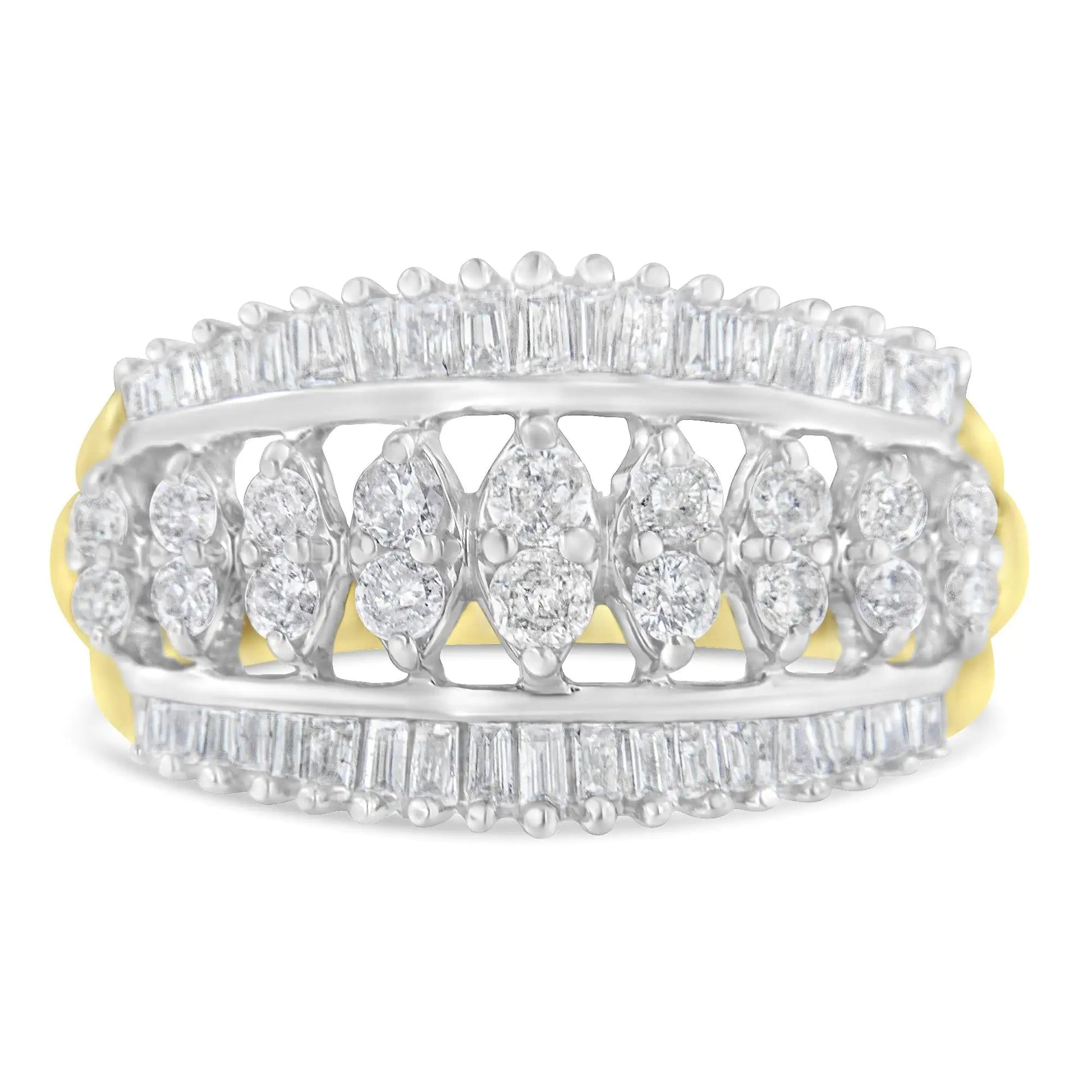 10KT Two-Tone Gold Diamond Cluster Band (1 cttw, I-J Color, I1-I2 Clarity) WEM Support (www.WEM.support)