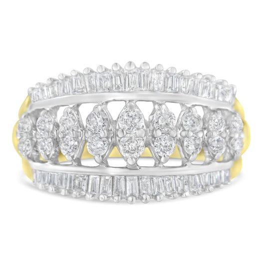 10KT Two-Tone Gold Diamond Cluster Band (1 cttw, I-J Color, I1-I2 Clarity) WEM Support (www.WEM.support)