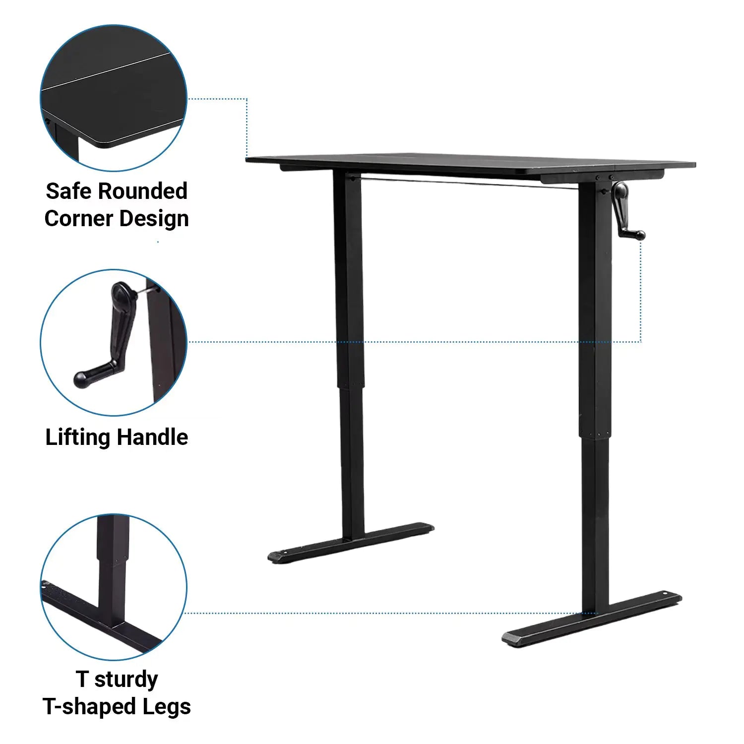 Hand-Crank Adjustable Office Desk Height Adjustable, With Flat Metal Legs Perfect For Home, Office, Gaming, Or Study Use WEM Support (www.WEM.support)
