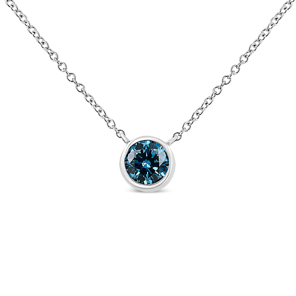 14K White Gold 1/2 Cttw Blue Lab Grown Diamond Modern Bezel-Set Solitaire 16"-18" Pendant Necklace (Blue Color,  VS2-SI1 Clarity) WEM Support (www.WEM.support)