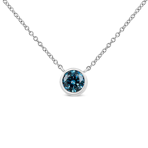 14K White Gold 1/2 Cttw Blue Lab Grown Diamond Modern Bezel-Set Solitaire 16"-18" Pendant Necklace (Blue Color,  VS2-SI1 Clarity) WEM Support (www.WEM.support)