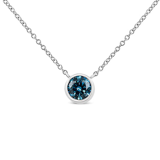 14K White Gold 1/2 Cttw Blue Lab Grown Diamond Modern Bezel-Set Solitaire 16"-18" Pendant Necklace (Blue Color,  VS2-SI1 Clarity) WEM Support (www.WEM.support)