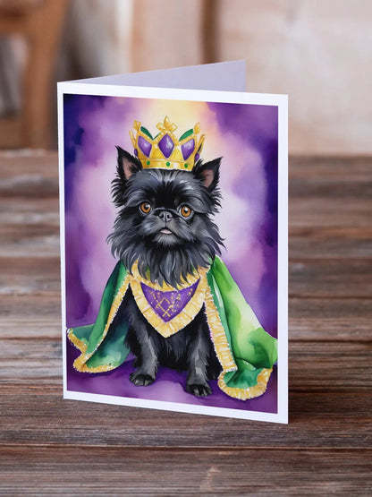 Affenpinscher King of Mardi Gras Greeting Cards Pack of 8 WEM Support (www.WEM.support)