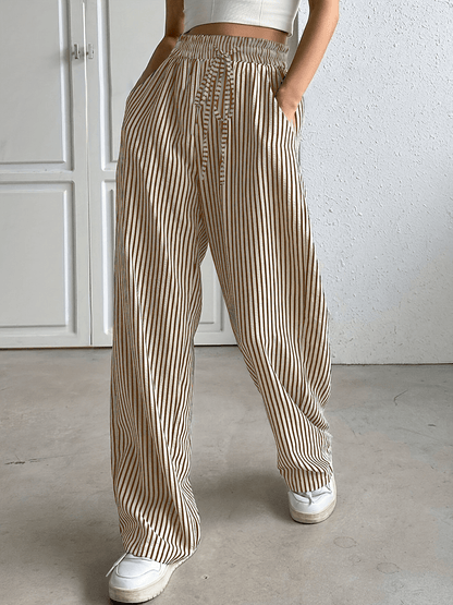Korean Style Striped Drawstring Pants - Catch Cards