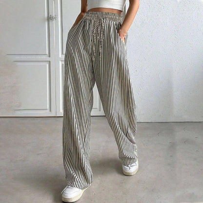 Korean Style Striped Drawstring Pants - Catch Cards