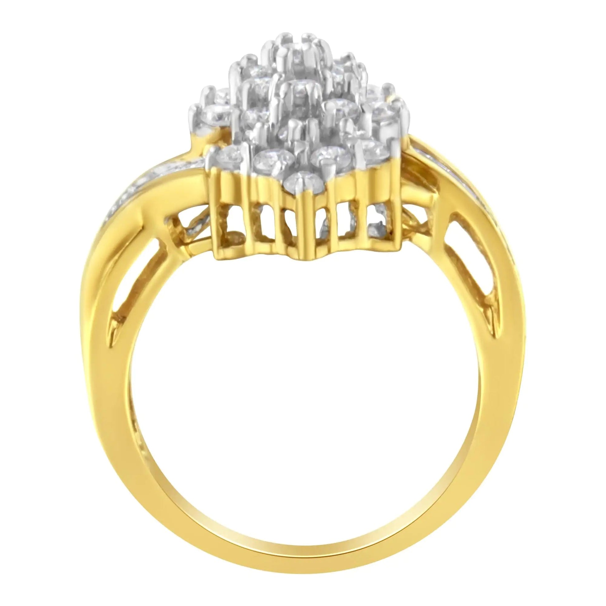 10K Yellow Gold Round And Baguette Cut Diamond Cluster Ring (1 1/10 Cttw, H-I Color, SI2-I1 Clarity) WEM Support (www.WEM.support)