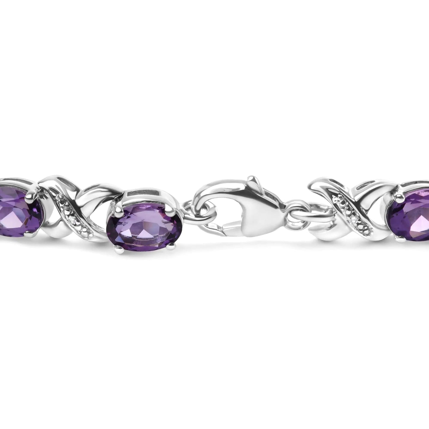 .925 Sterling Silver 7x5mm Oval Amethyst and Diamond Accent X-Link Bracelet (H-I Color, SI1-SI2 Clarity)  - Size 7" WEM Support (www.WEM.support)