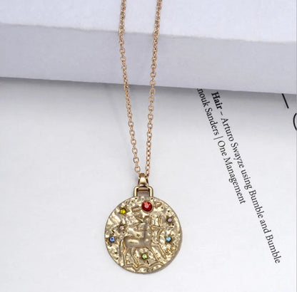 Gold Coin Disk Pendant Zodiac Necklace WEM Support (www.WEM.support)