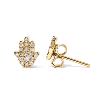10K Yellow Gold Diamond Accented Hamsa Stud Earrings (H-I Color, I1-I2 Clarity) WEM Support (www.WEM.support)