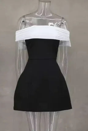 Women's Bow Black And White Contrasting-color Dress WEM Support (www.WEM.support)