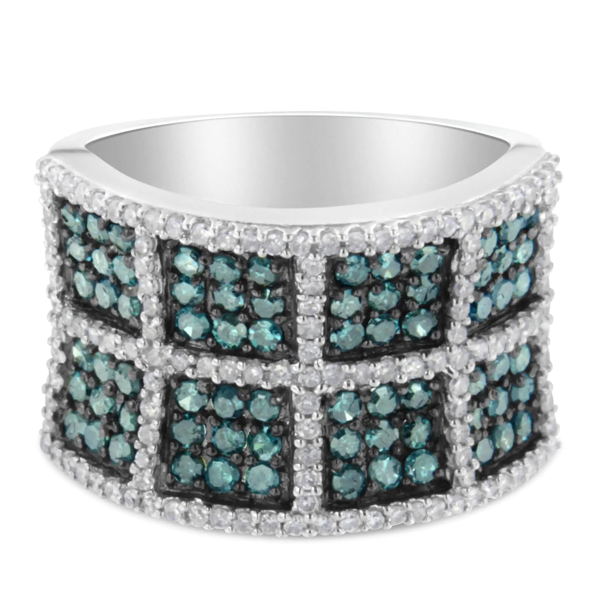 14K White Gold White and Treated Blue Diamond Cocktail Ring (1 1/2 Cttw, H-I Color, I1-I2 Clarity) WEM Support (www.WEM.support)