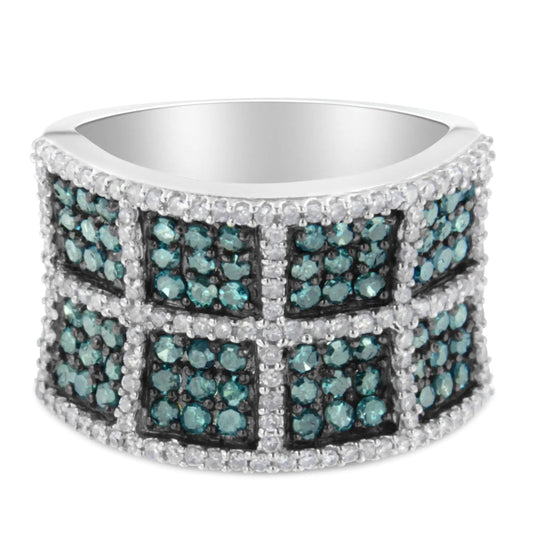 14K White Gold White and Treated Blue Diamond Cocktail Ring (1 1/2 Cttw, H-I Color, I1-I2 Clarity) WEM Support (www.WEM.support)