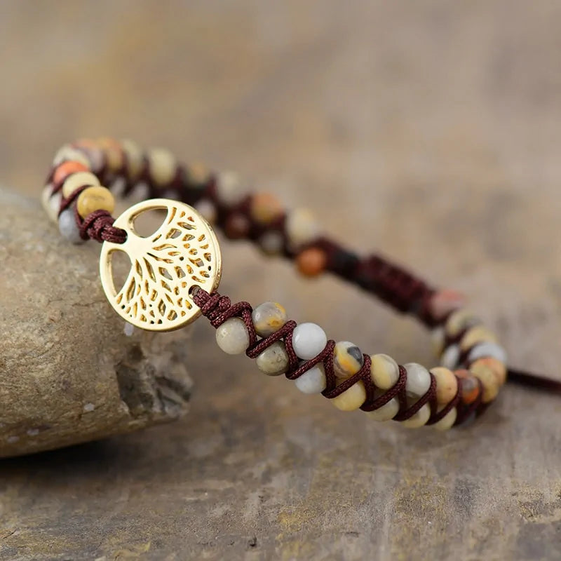 Tree Charm African Jasper Braided Yoga Bracelet WEM Support (www.WEM.support)