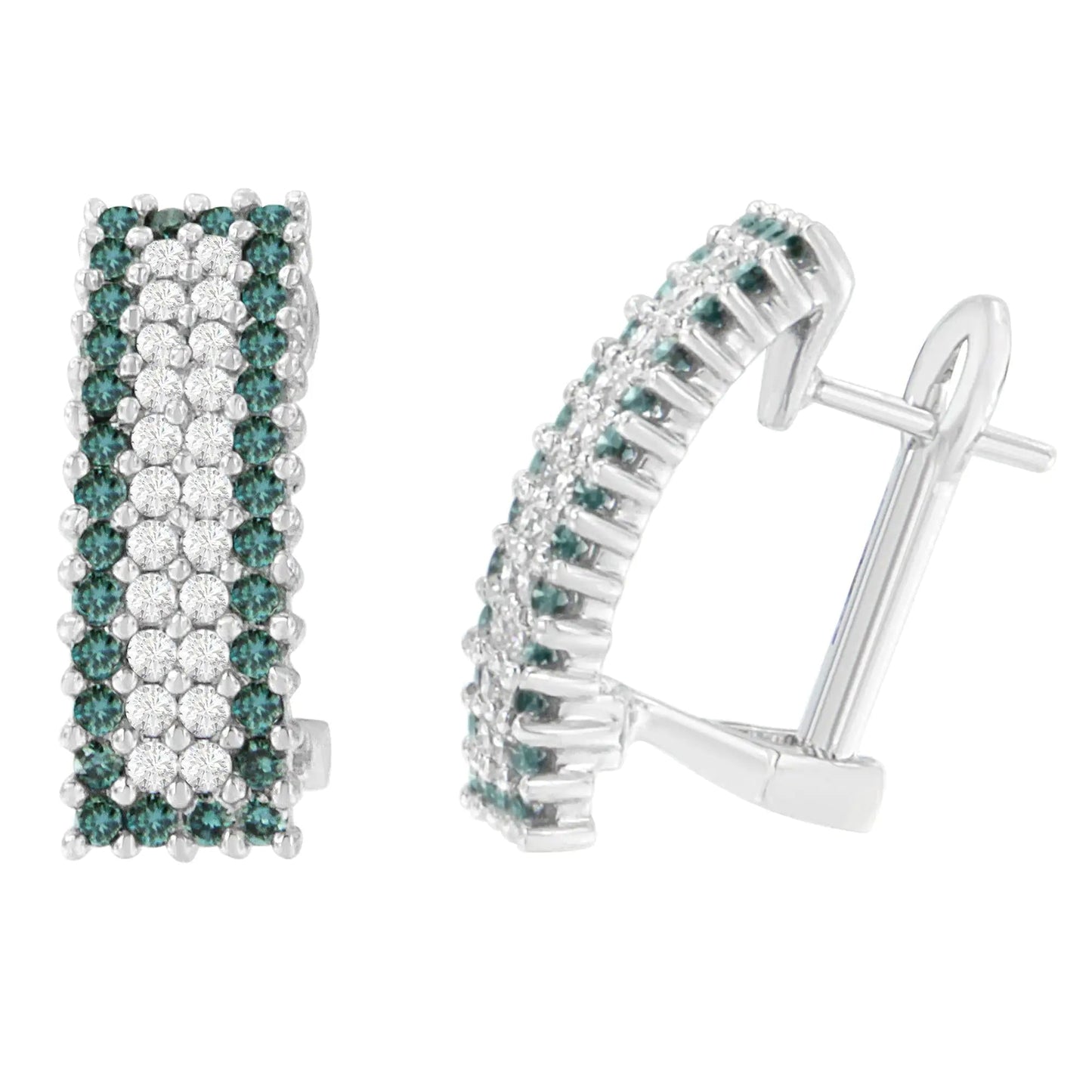 14K White Gold 2 cttw White and Treated Blue Diamond Earrings (H-I, SI1-SI2) WEM Support (www.WEM.support)