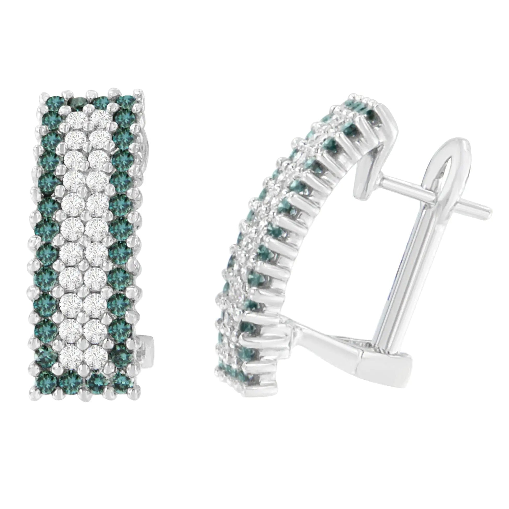 14K White Gold 2 cttw White and Treated Blue Diamond Earrings (H-I, SI1-SI2) WEM Support (www.WEM.support)