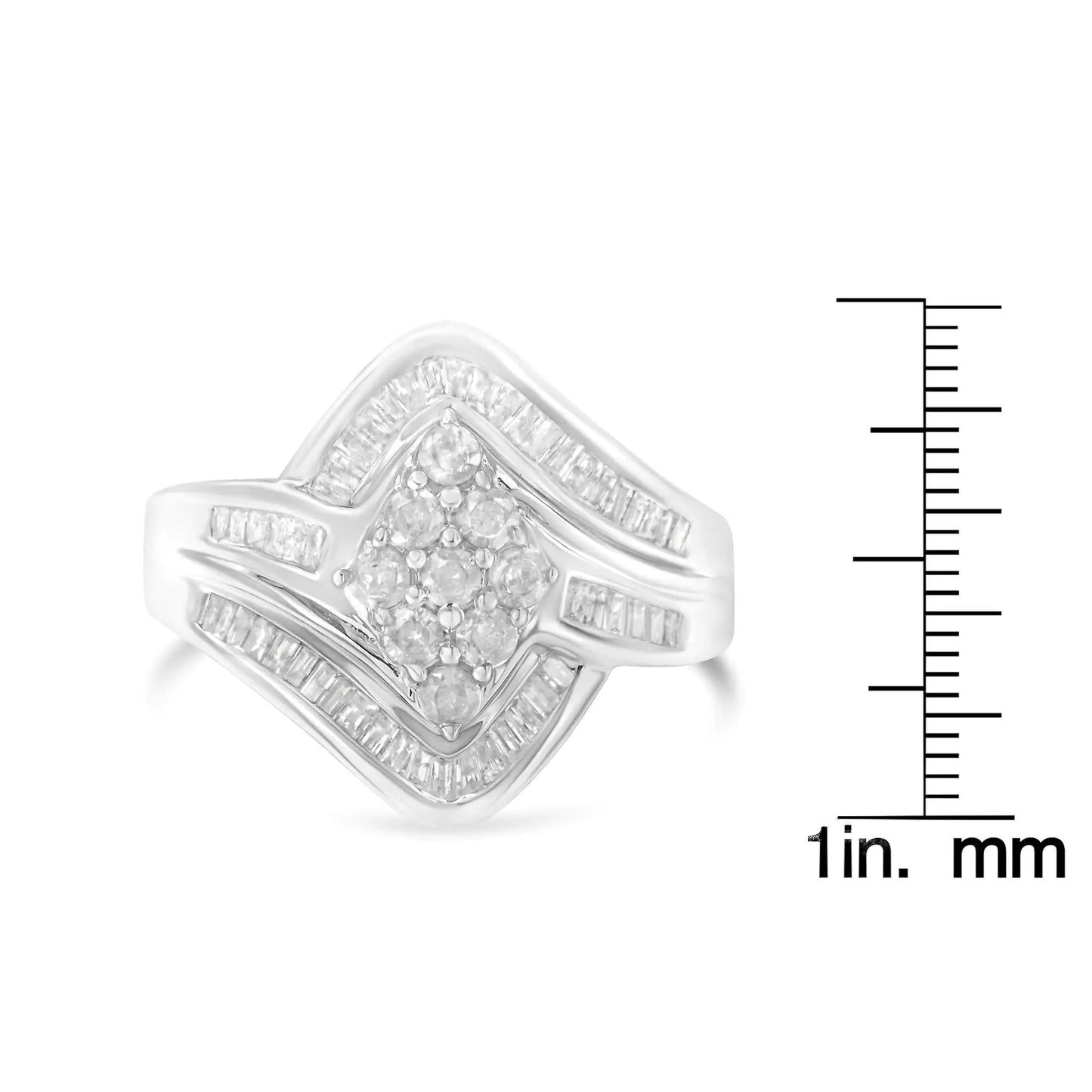 10K White Gold Diamond Bypass Cluster Ring (1 Cttw, I-J Color, I2-I3 Clarity) WEM Support (www.WEM.support)