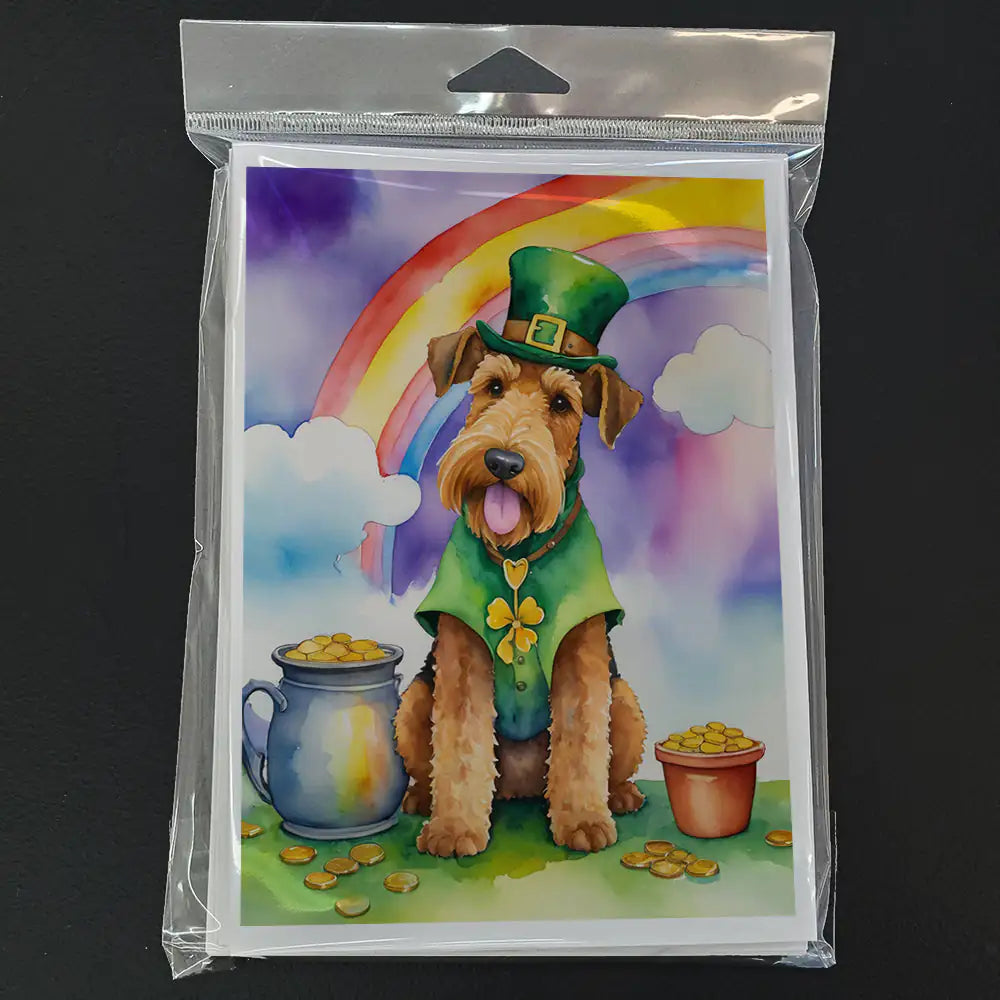 Airedale Terrier St Patrick's Day Greeting Cards Pack of 8 WEM Support (www.WEM.support)