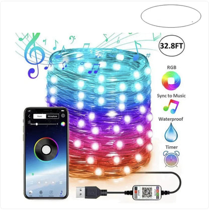 Luzes de Cordão de Arame de Cobre Controladas por Bluetooth com Sincronização Musical WEM Support (www.WEM.support)