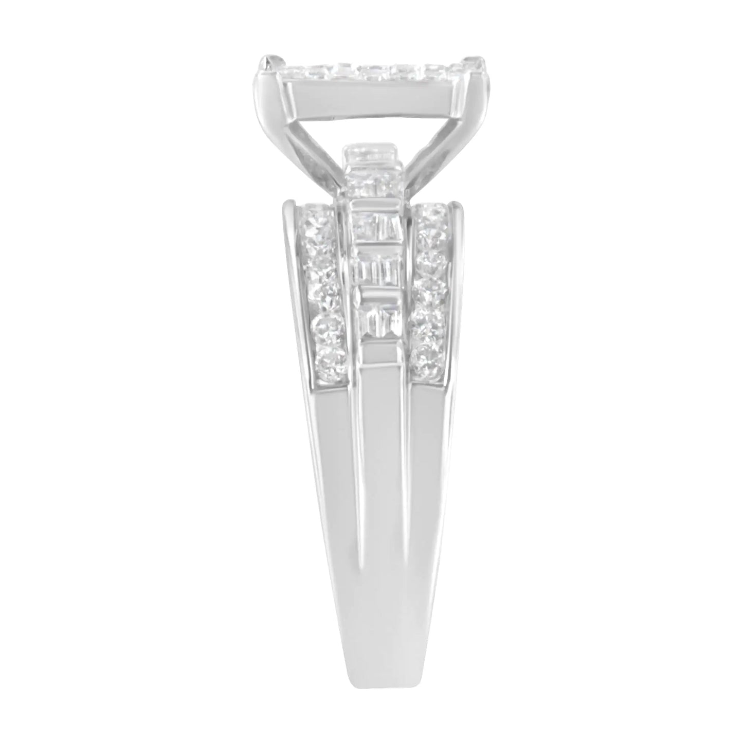 14K White Gold 1.0 Cttw Mixed-Cut Diamond Rectangle Invisible-Set Composite Cluster Ring with Bar- and Channel-Set Band (H-I Color, SI2-I1 Clarity) WEM Support (www.WEM.support)