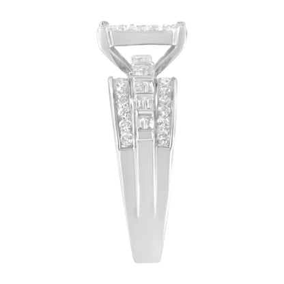 14K White Gold 1.0 Cttw Mixed-Cut Diamond Rectangle Invisible-Set Composite Cluster Ring with Bar- and Channel-Set Band (H-I Color, SI2-I1 Clarity) WEM Support (www.WEM.support)