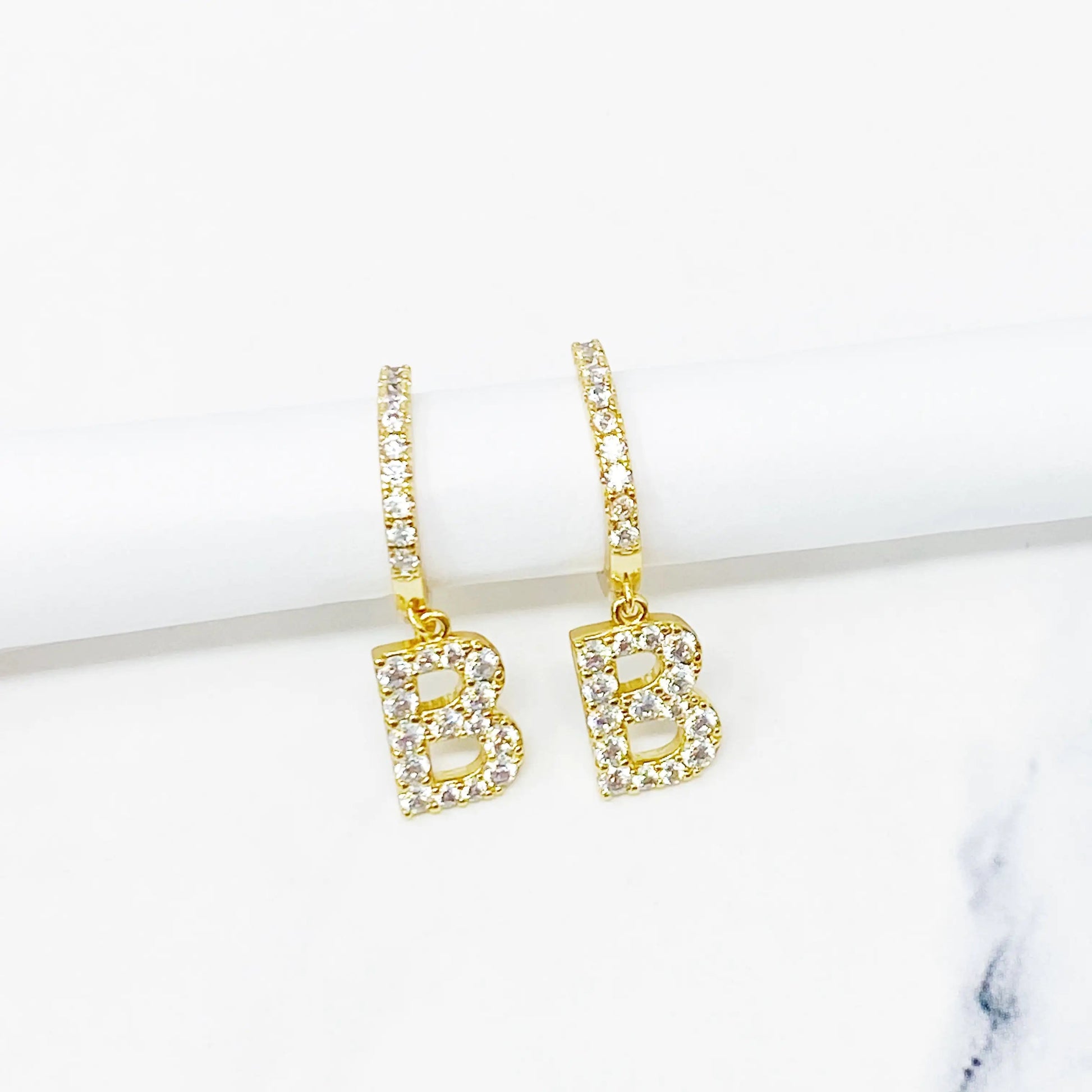 Crystal Initial Drop Earrings WEM Support (www.WEM.support)