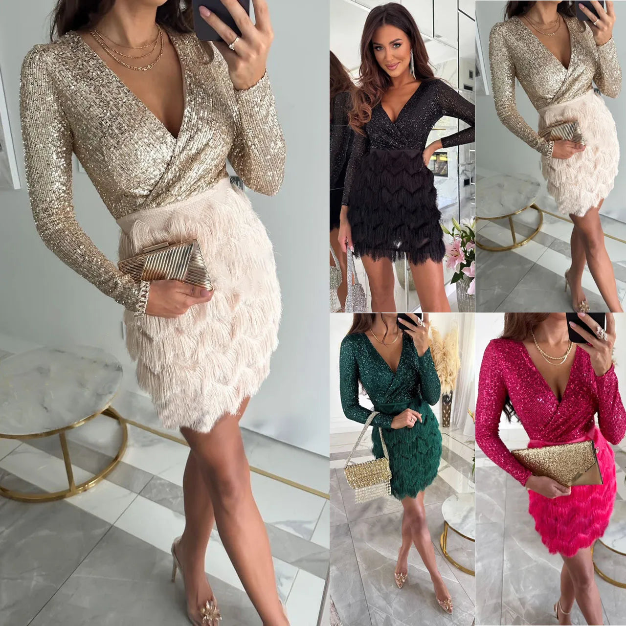 Autumn And Winter New Party Sequins Multicolor Dress WEM Support (www.WEM.support)