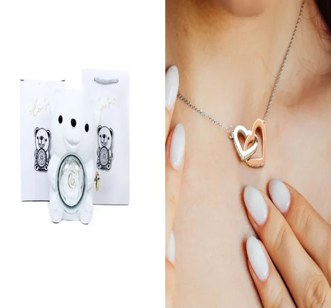 Eternal Rose Teddy Bear Jewelry Box & Necklace WEM Support (www.WEM.support)