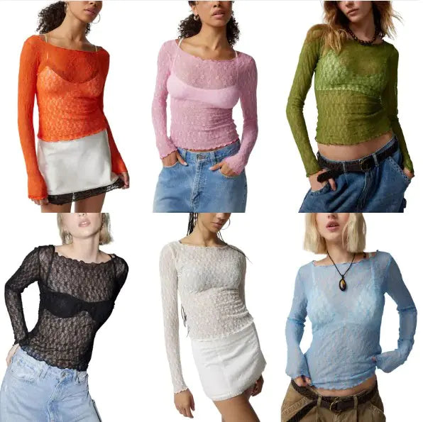 Women's Wave-Lace Mesh Blouse HejK.com Marketplace LLC