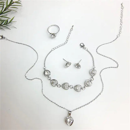 Luxury Cutout Heart Colored Zircon Stud Earring Bracelet Necklace WEM Support (www.WEM.support)